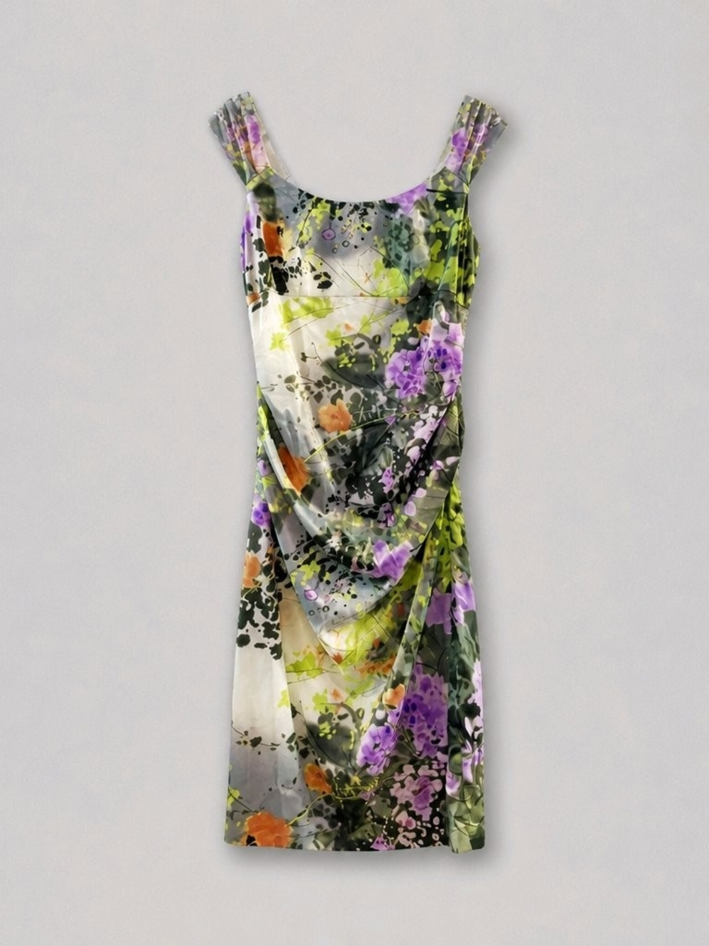 London Style Nights Floral Sheath Dress Sz 10 Ruched Watercolor Cottagecore Y2K
